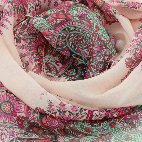Grande écharpe-femme-moussline-soie-imprimée-rose