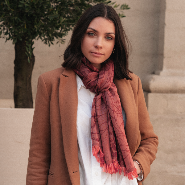 Etole-femme-cachemire-soie-coton-brun tabasco-Ronsard