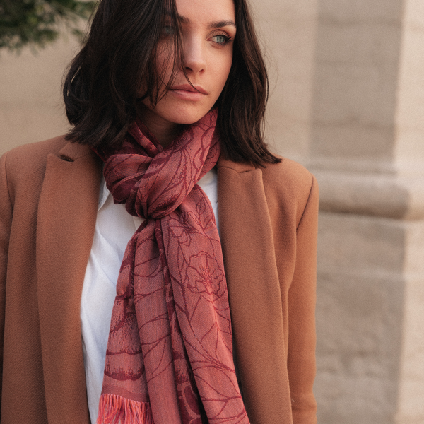 Etole-femme-cachemire-soie-coton-brun tabasco-Ronsard