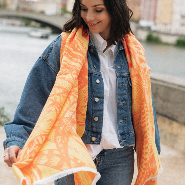 Maxi étole-femme-orange-jaune-coton-modal-Arum