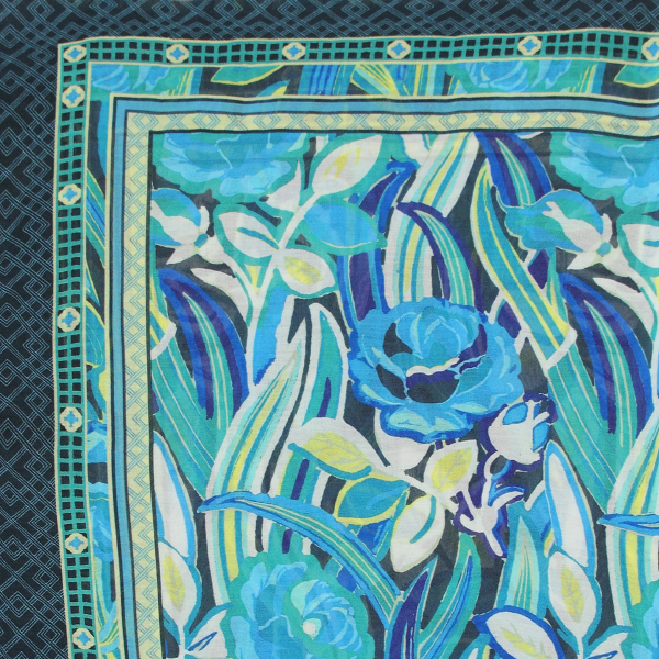 Etole-femme-imprimée-bleu-turquoise-coton-soie-Belle de nuit