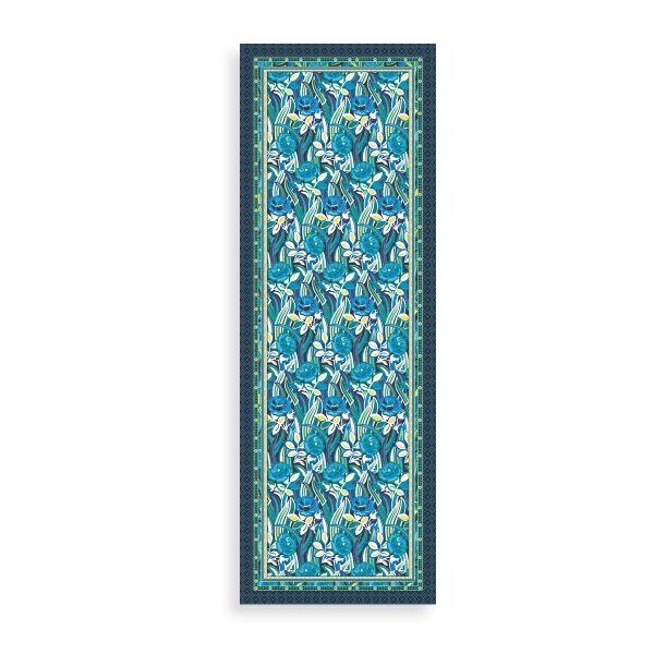 Etole-femme-imprimée-bleu-turquoise-coton-soie-Belle de nuit