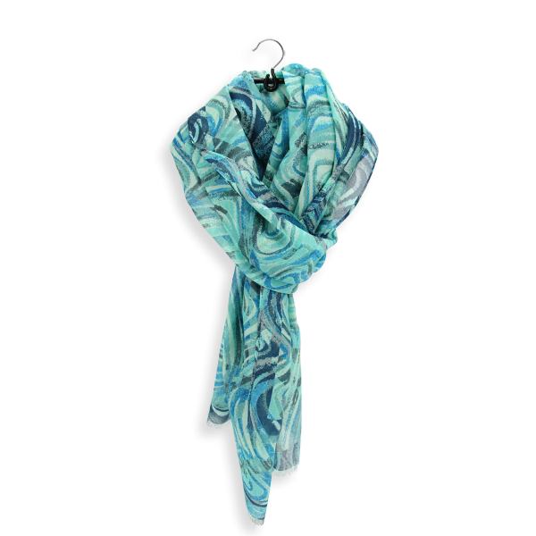 Cheche-femme-imprimé-bleu-coton-soie-Vagues