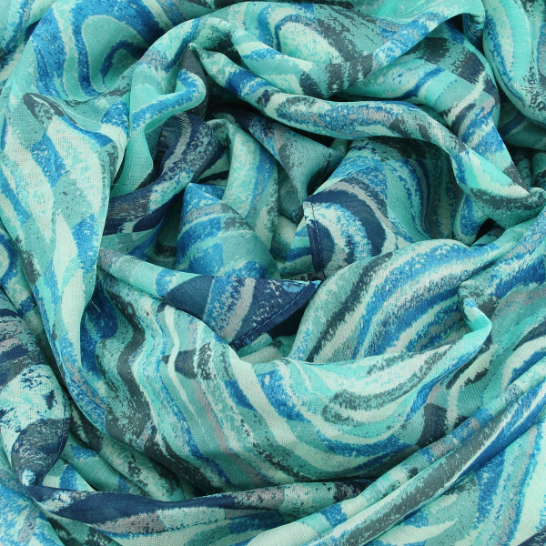 Cheche-femme-imprimé-bleu-coton-soie-Vagues