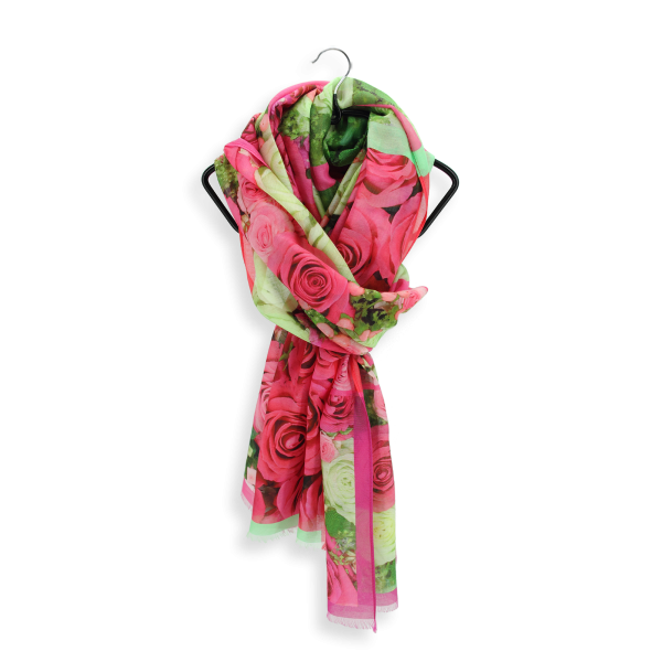 Etole-femme-imprimée-rose-coton-soie-Roses