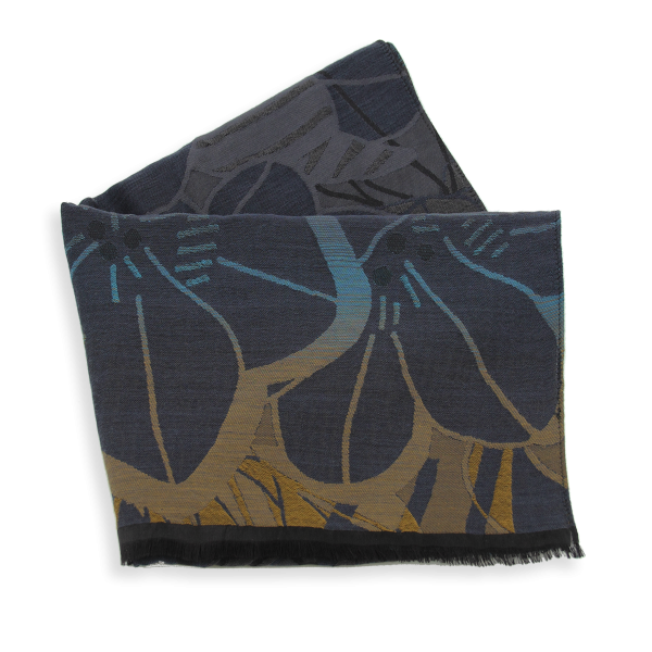 Etole-laine-merinos-soie-bleu-jean-NEO FLORAL-fabriquée-en-France