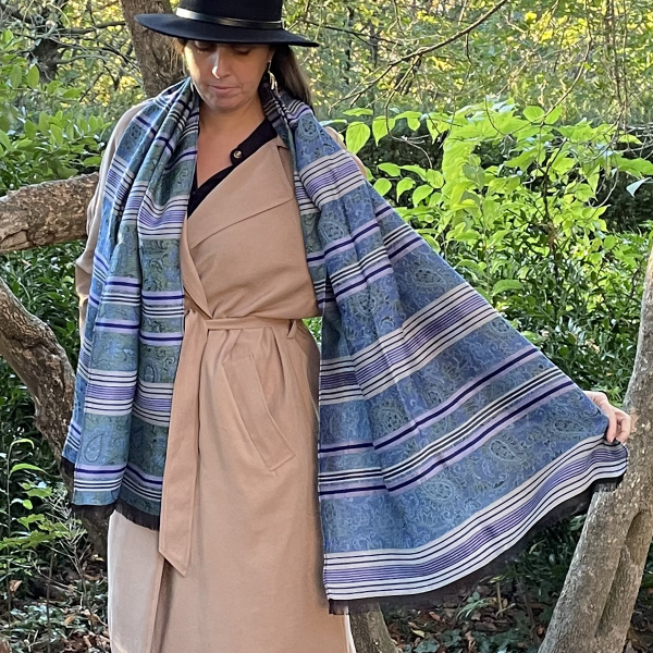 Etole-mixte-laine-coton-soie-bleu-Romance-fabrication-française-Romance