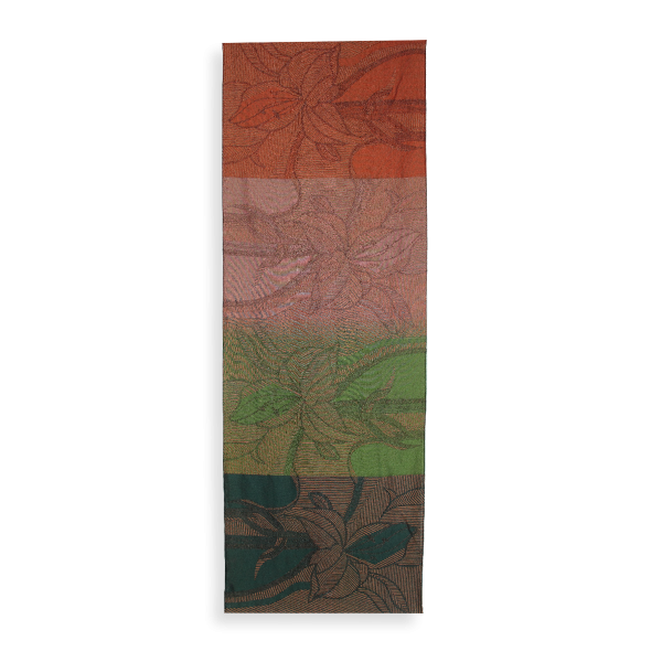 Echarpe-laine-mérinos-soie-coton-orange-vert-Lys-fabriqué-en-france