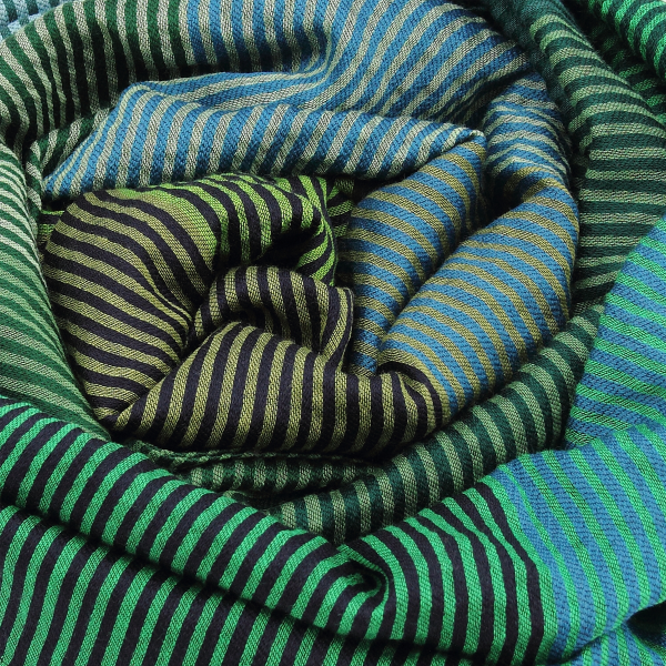 Etole-rayée-laine-soie-coton-vert-Kaleida