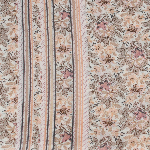Foulard-chèche-femme-coton-soie-imprimé-beige-Jardin