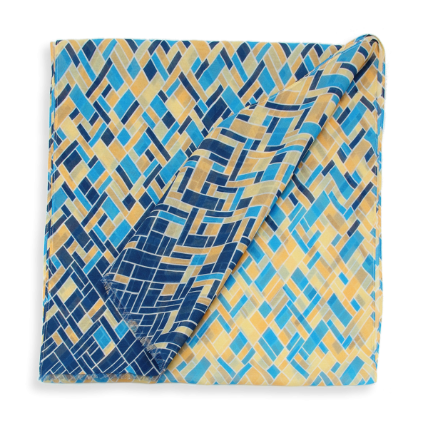 Foulard-femme-imprimé-bleu-coton-soie-mosaïque