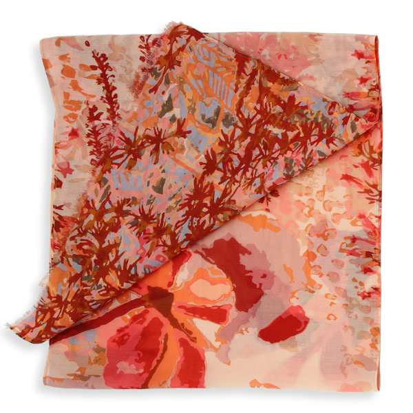 Foulard-femme-imprimé-coton-soie-orangé-Flowers