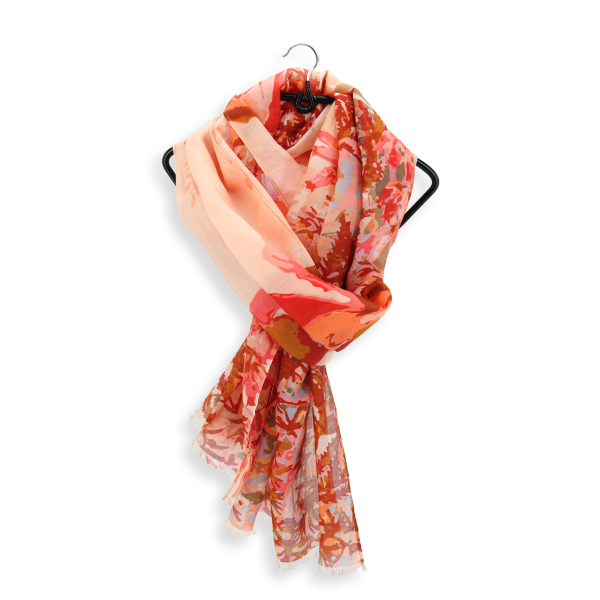 Foulard-femme-imprimé-coton-soie-orangé-Flowers