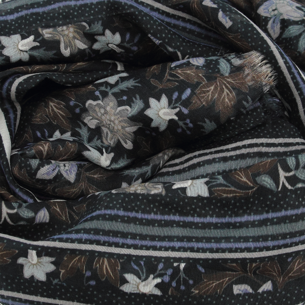 Foulard-chèche-femme-coton-soie-imprimé-noir-Jardin