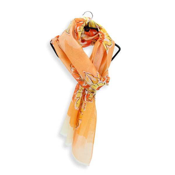 Foulard-femme-imprimé-orange-coton-soie-bouquet