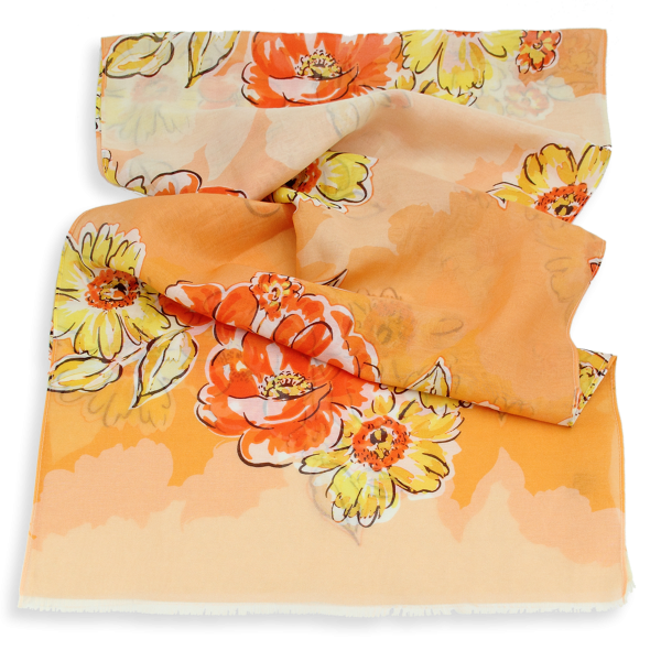 Foulard-femme-imprimé-orange-coton-soie-bouquet