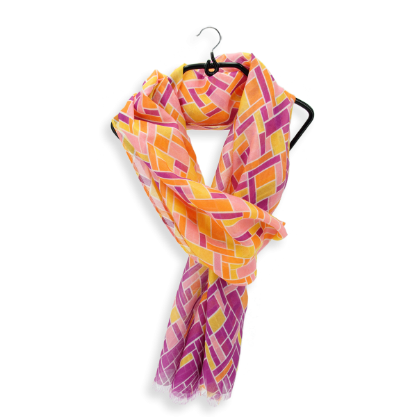 Foulard-femme-imprimé-violet-coton-soie-mosaïque