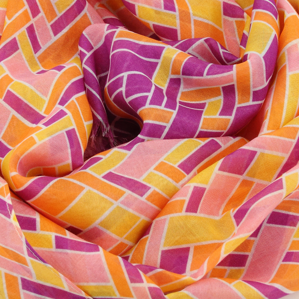 Foulard-femme-imprimé-violet-coton-soie-mosaïque
