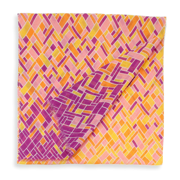 Foulard-femme-imprimé-violet-coton-soie-mosaïque