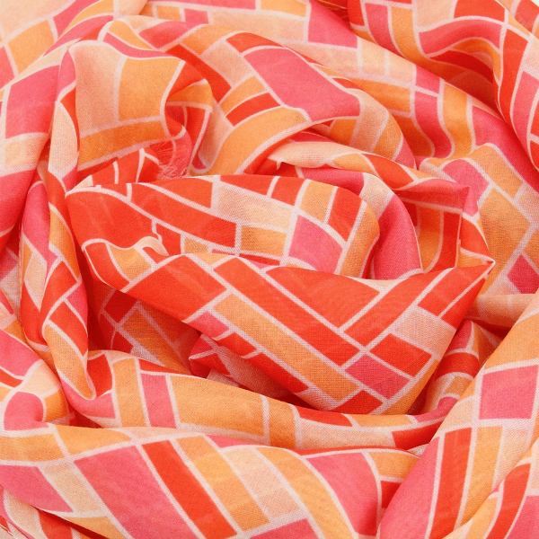 Foulard-femme-imprimé-rouge-coton-soie-mosaïque