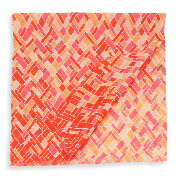 Foulard-femme-imprimé-rouge-coton-soie-mosaïque