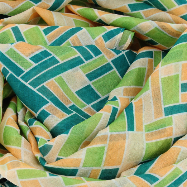 Foulard-femme-imprimé-vert-coton-soie-mosaïque