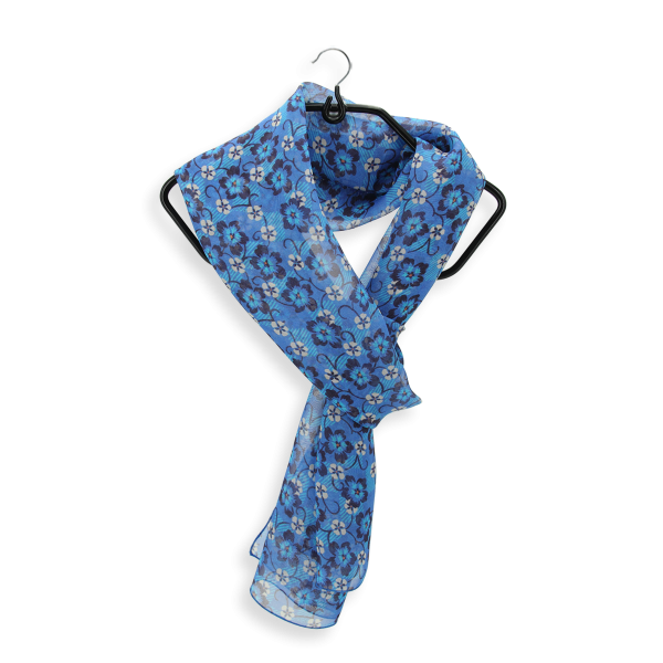 Foulard-femme-soie-bleu-imprimé-fleur-fabrique-en-France