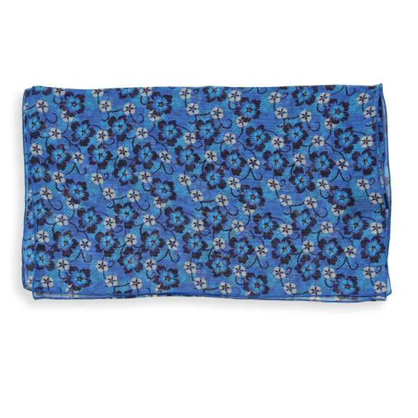 Foulard-femme-soie-bleu-imprimé-fleur-fabrique-en-France
