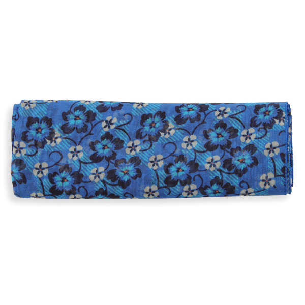 Foulard-femme-soie-bleu-imprimé-fleur-fabrique-en-France
