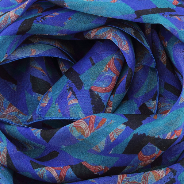 Foulard-femme-soie-bleu-imprimé-mosaïque-fabrique-en-France