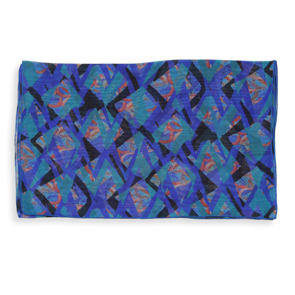 Foulard-femme-soie-bleu-imprimé-mosaïque-fabrique-en-France
