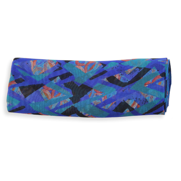 Foulard-femme-soie-bleu-imprimé-mosaïque-fabrique-en-France