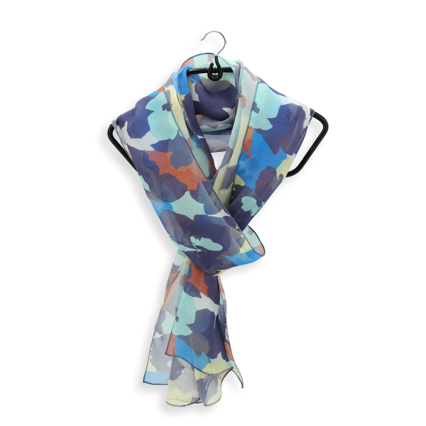 Foulard-femme-soie-imprimée-bleu-marine-Floral