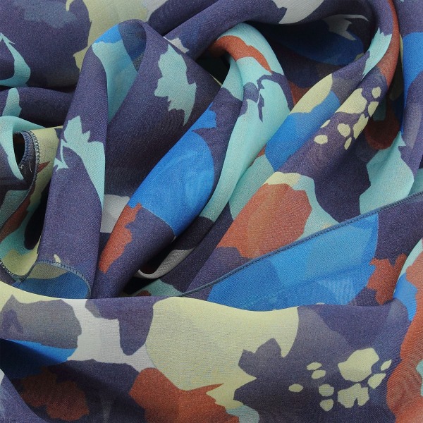 Foulard-femme-soie-imprimée-bleu-marine-Floral