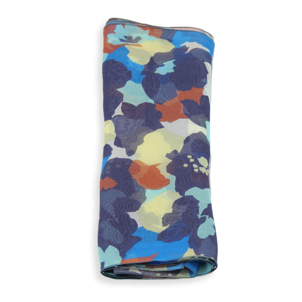 Foulard-femme-soie-imprimée-bleu-marine-Floral