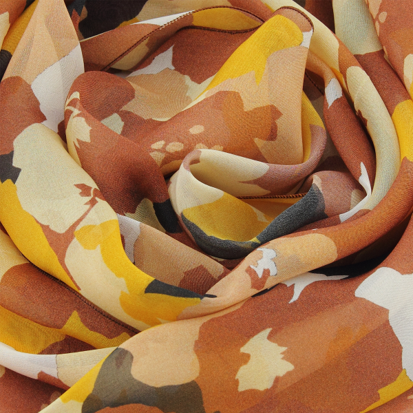 Foulard-femme-soie-imprimée-brun-beige-Floral