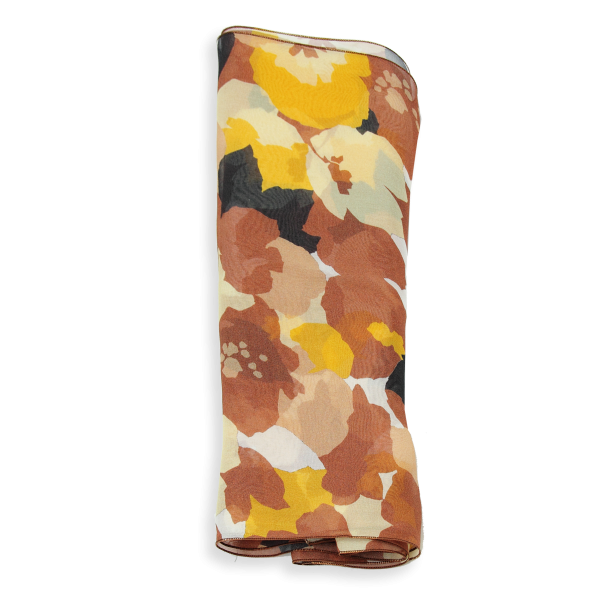 Foulard-femme-soie-imprimée-brun-beige-Floral