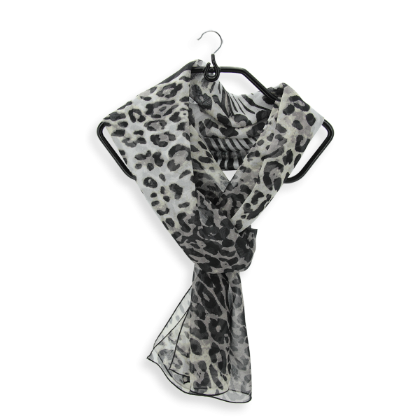 Foulard-femme-gris-soie-imprimée-peau de bête