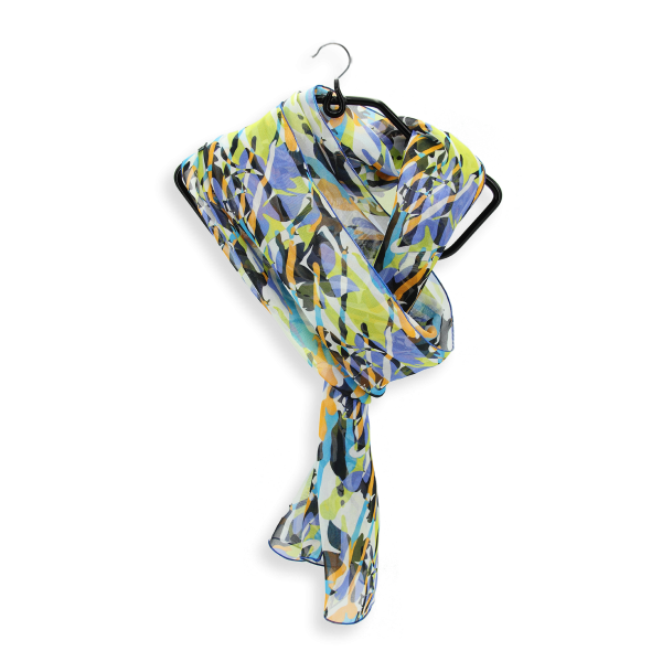 Foulard-femme-soie-bleu multicolore-imprimée-fleur-sauvage