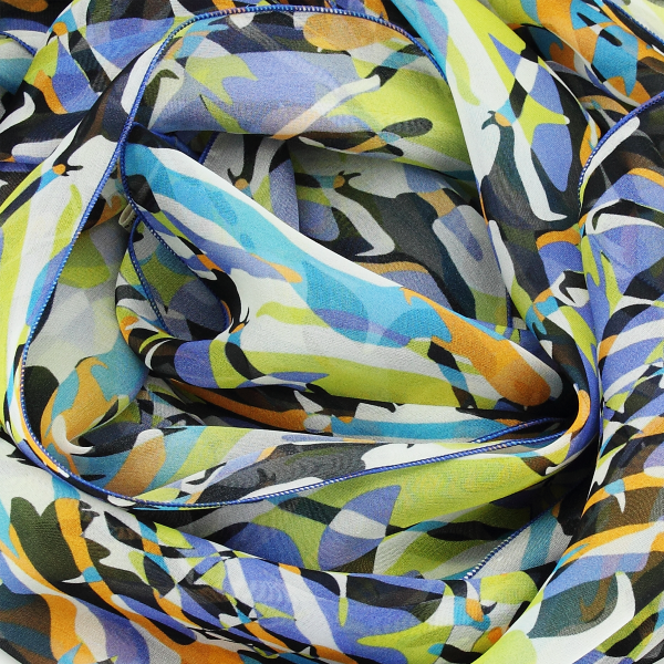 Foulard-femme-soie-bleu multicolore-imprimée-fleur-sauvage
