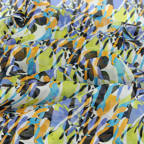 Foulard-femme-soie-bleu multicolore-imprimée-fleur-sauvage