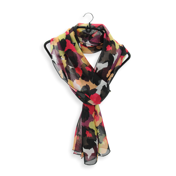 Foulard-femme-soie-imprimée-rouge-noir-Floral