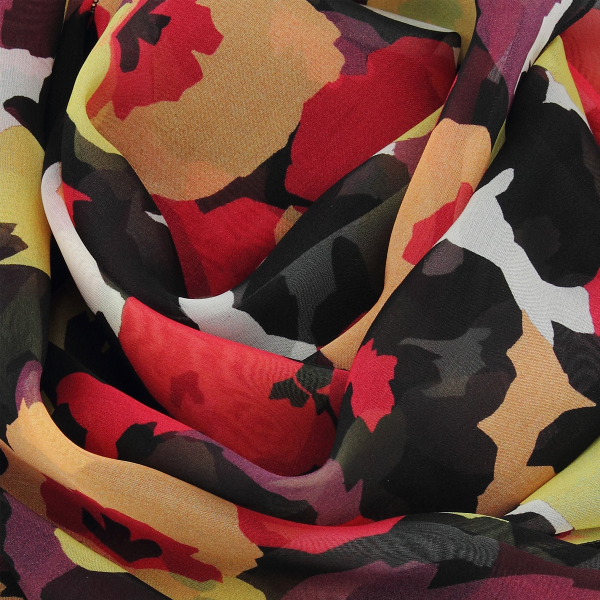 Foulard-femme-soie-imprimée-rouge-noir-Floral