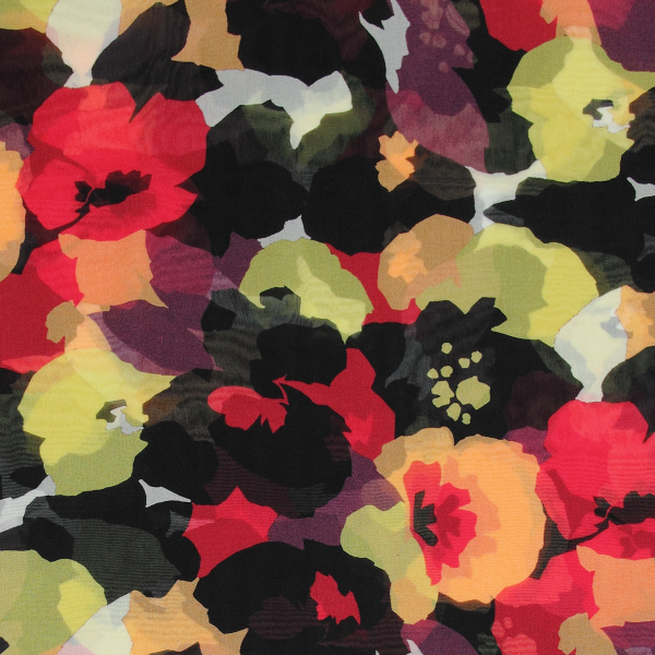 Foulard-femme-soie-imprimée-rouge-noir-Floral