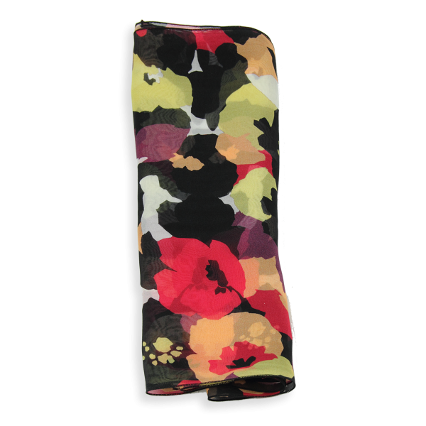 Foulard-femme-soie-imprimée-rouge-noir-Floral