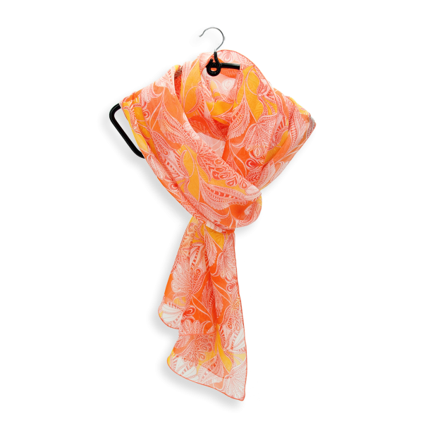 Foulard-orange-femme-soie-imprimée-Palm beach
