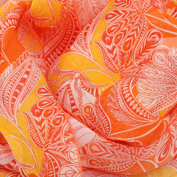 Foulard-orange-femme-soie-imprimée-Palm beach