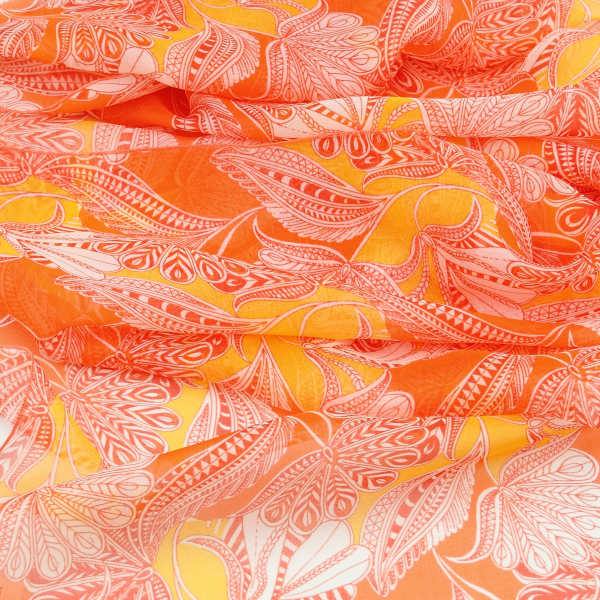 Foulard-orange-femme-soie-imprimée-Palm beach
