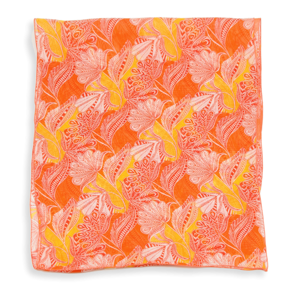 Foulard-orange-femme-soie-imprimée-Palm beach