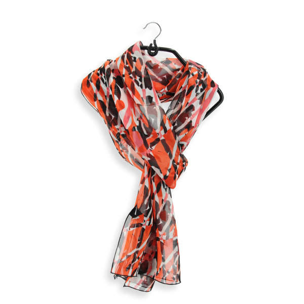 Foulard-femme-soie-rouge et noir-imprimée-fleur-sauvage
